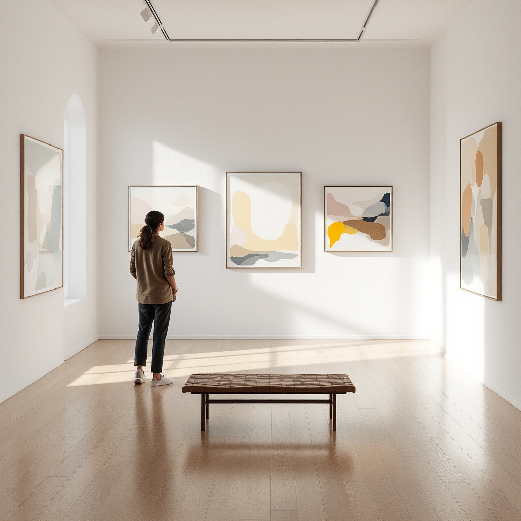 Kunst als Geldanlage lohnt sich – zeitgenössische Gemälde in einer hellen Galerie