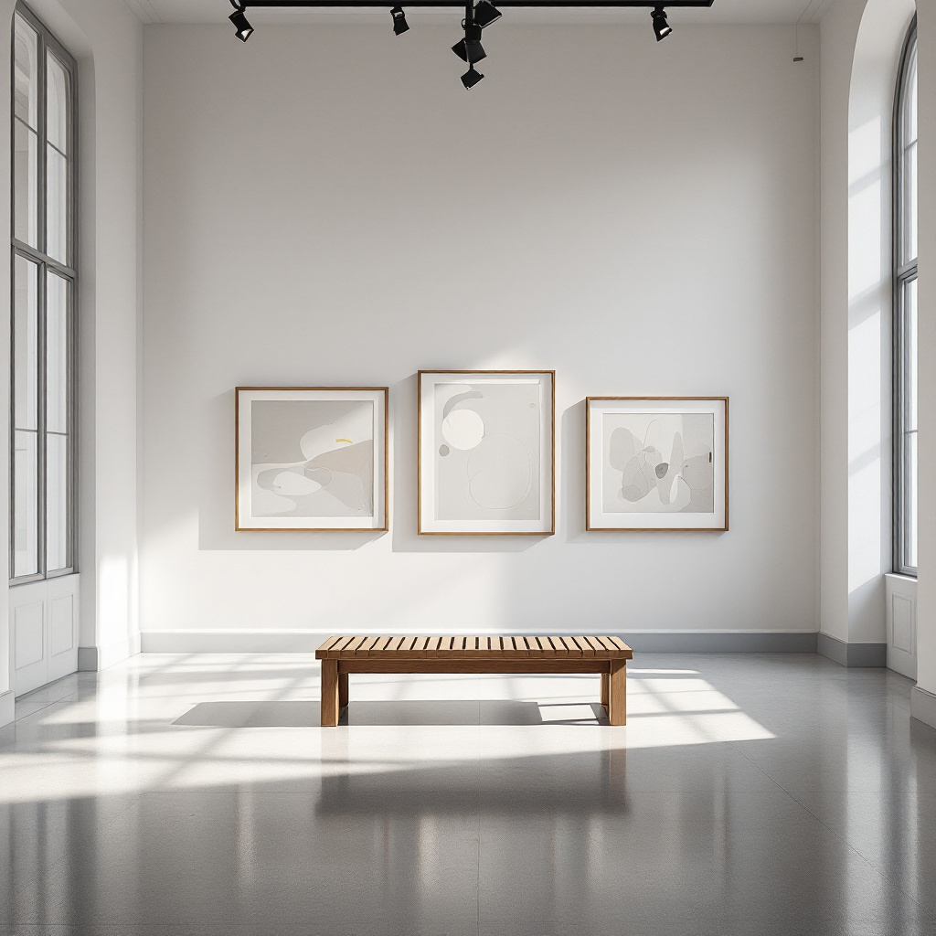 Galerieraum zeigt den Unterschied moderne und zeitgenössische Kunst anhand gerahmter Werke